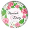 personalisierter Hochzeits-Button mit Rosengesteck