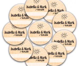 10 Buttons love n heart für die Hochzeit zum Beschriften