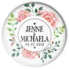 Hochzeitsbutton Mod. 39: Rosenbukett mit Name von Braut und Bräutigam und Datum der Hochzeit bedruckt