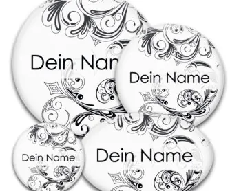 Namens-Button black-and-white in diversen Größen und Formen bedruckt bestellen