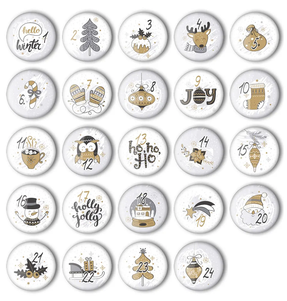 Kalender Zahlen Buttons XMAS-4 zum basteln