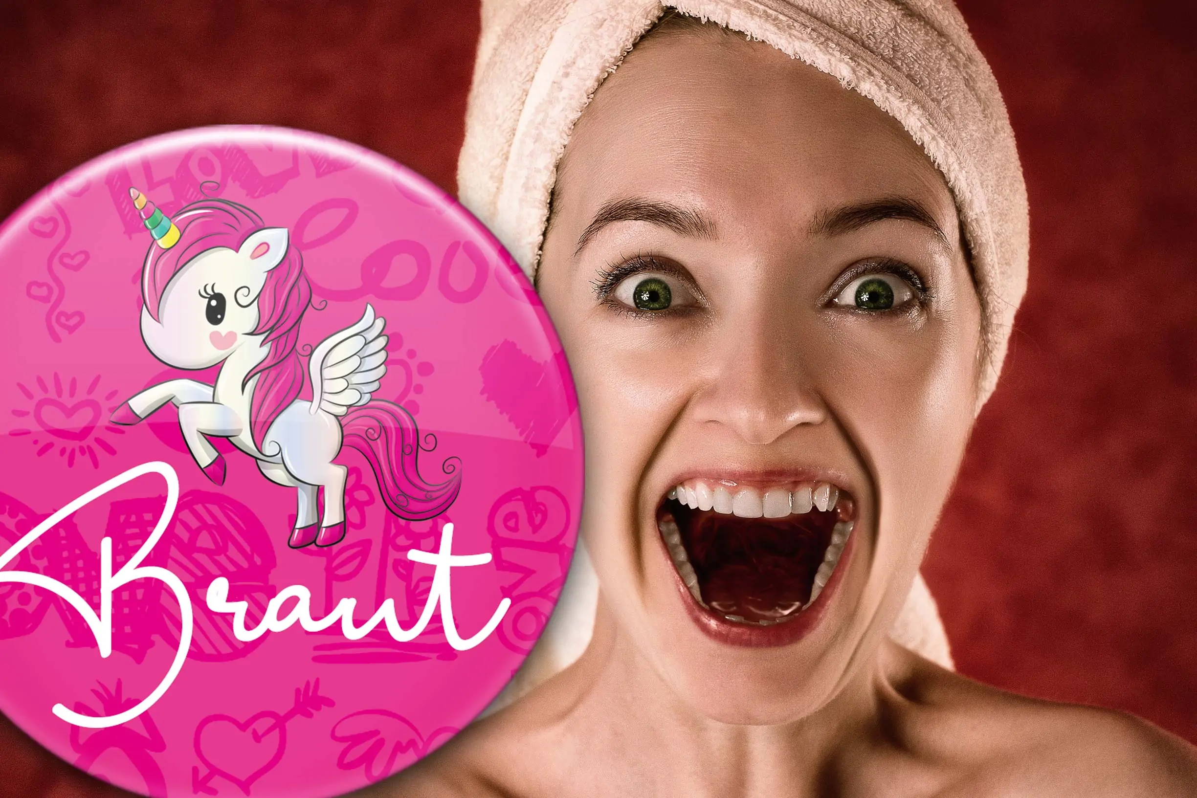 überrasche die Braut mit diesem tollen JGA Button: Einhorn