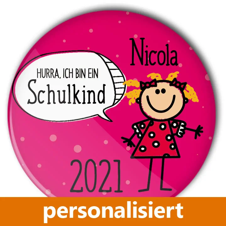 individualisierter Button Schule Schulkind Mädchen Einschulung