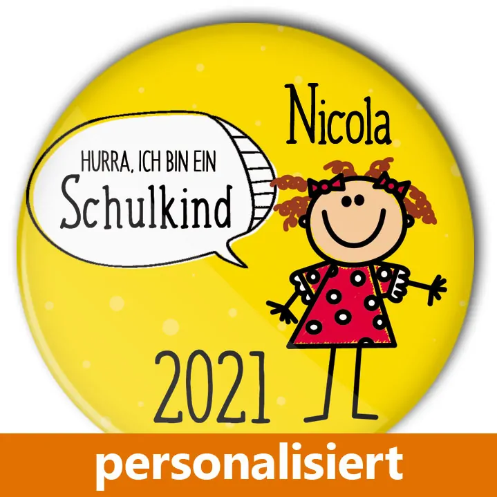 individualisierter Button Schule Schulkind gelb Einschulung