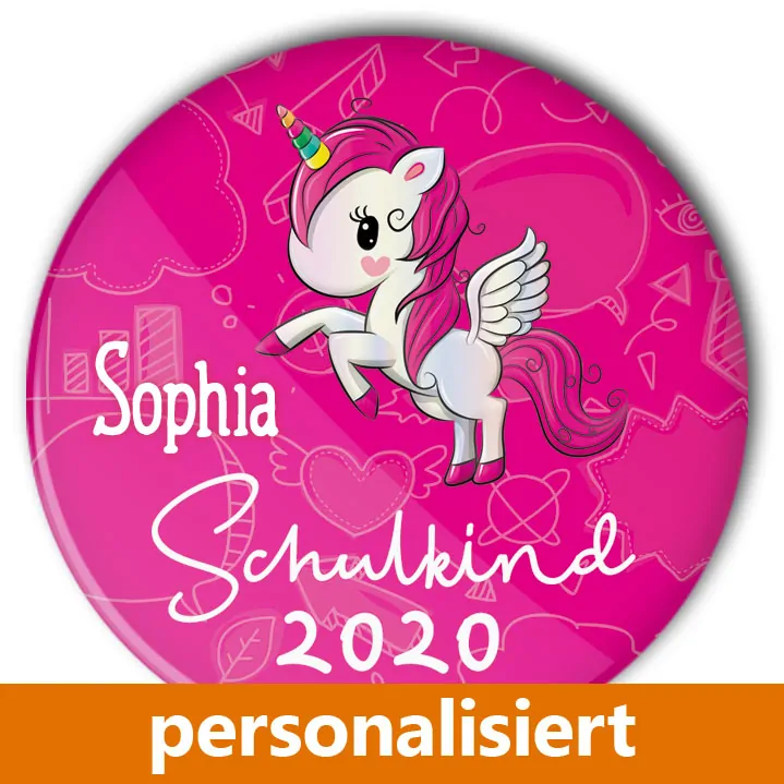 Einhorn Button Schulkind Schulanfang pink