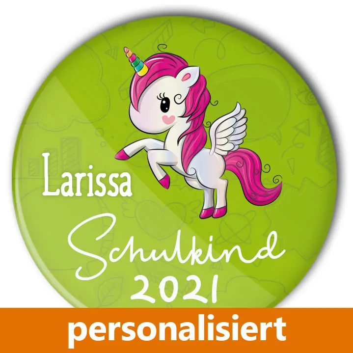 Schulkind Einhorn Button 2021