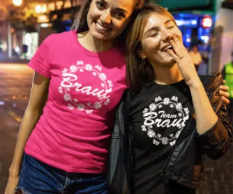 Spass zum Junggesellinnenabschied: T-Shirts von stylebutton mit Motiv 73 (Team) Braut