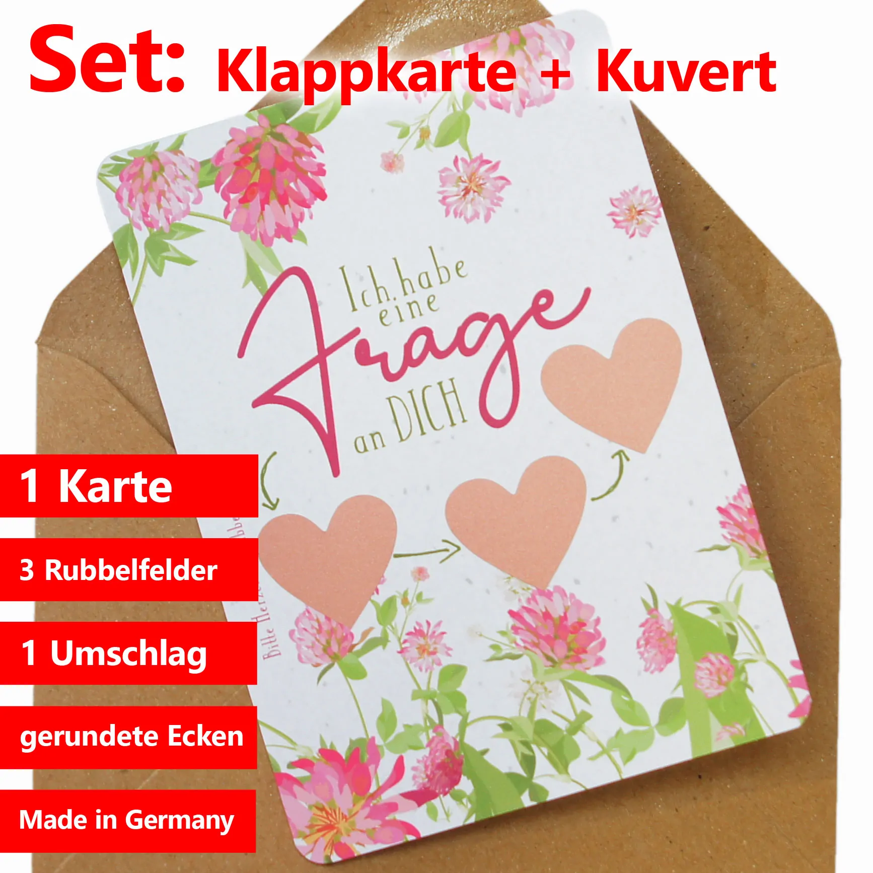Ein komplettes Set: exklusive Rubbelkarte inklusive Briefumschlag