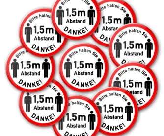 Bitte halten Sie 1,5 m Abstand-Buttons als 10er-Set