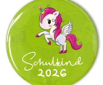 grüner Einhorn-Button Schulkind 2026