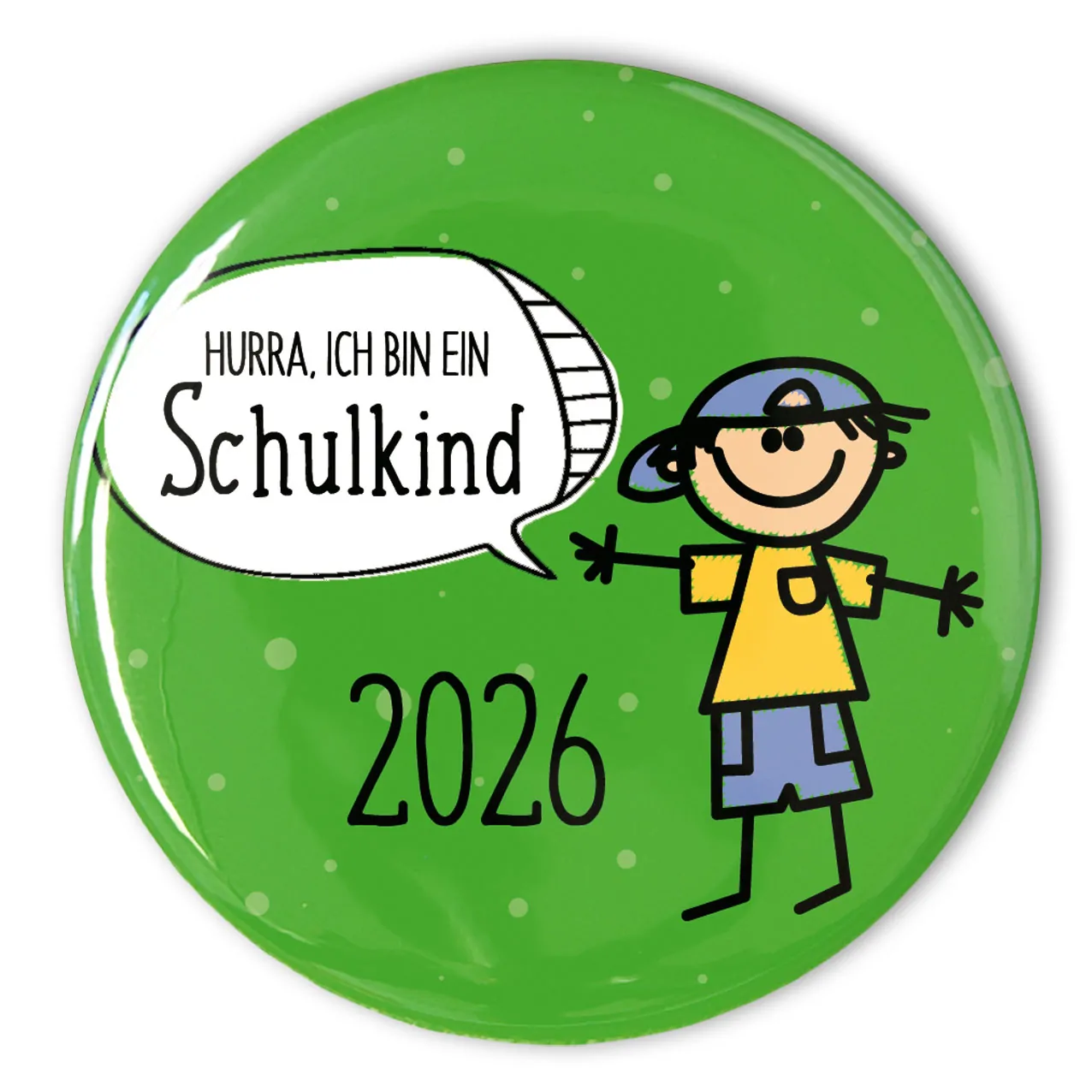 grüner Schulkind 2026 Button mit Junge