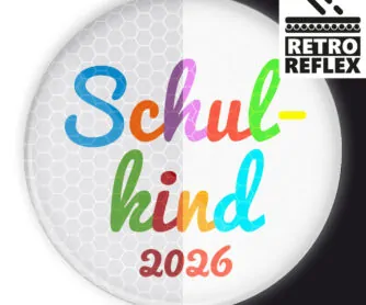 Schulkind 2026 reflektierender Button für den Schulanfang und Zuckertütenfest