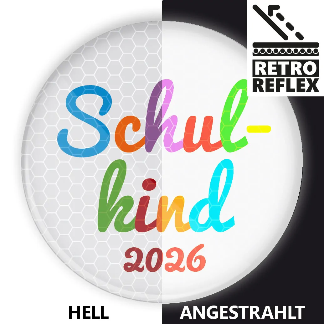 Schulkind 2026 reflektierender Button für den Schulanfang und Zuckertütenfest