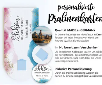 Ganz individuell: die Pralinenkarte Blue-Pink wird personalisiert