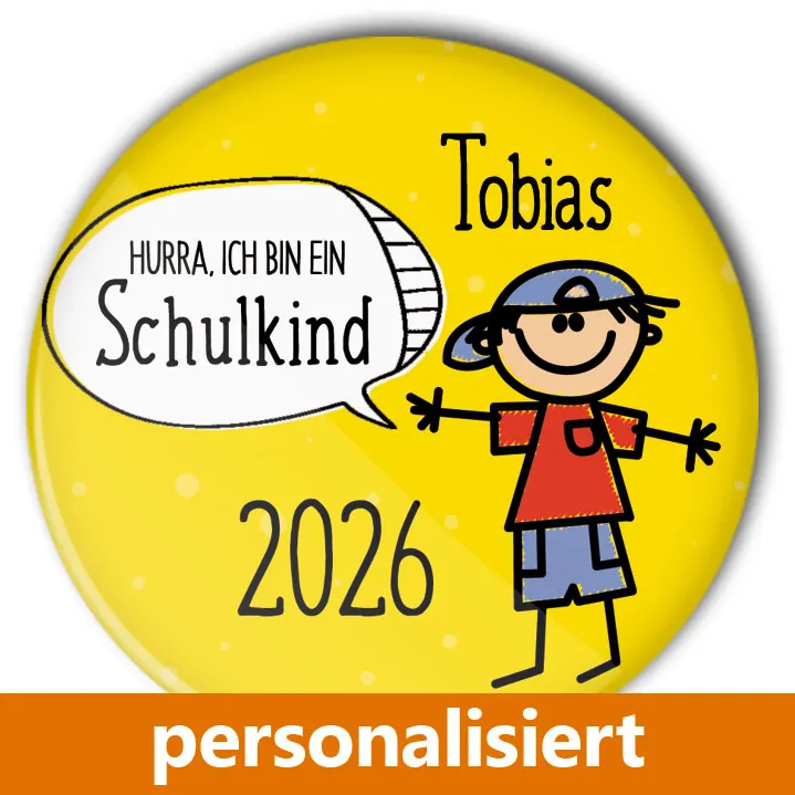 personalisierter Button zum Schulanfang Mod. #11 Junge gelb